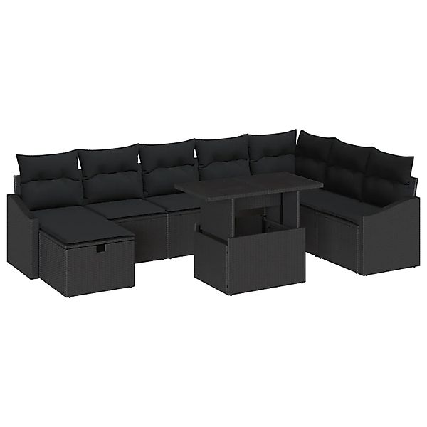vidaXL Garten-Sofa-Set Höhenverstellbar 9-Tlg Schwarz Poly Rattan 3361192 günstig online kaufen