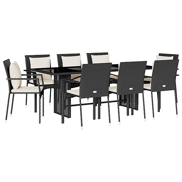 vidaXL 9-Tlg Garten-Essgruppe mit Kissen Schwarz Poly Rattan 3213491 günstig online kaufen
