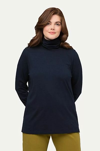 Ulla Popken Rundhalsshirt Shirt Rollkragen Slim Langarm Biobaumwolle günstig online kaufen