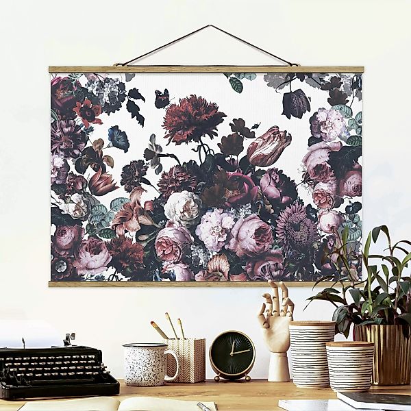 Stoffbild mit Posterleisten Altmeisterlicher Blumenrausch mit Rosen Bouquet günstig online kaufen