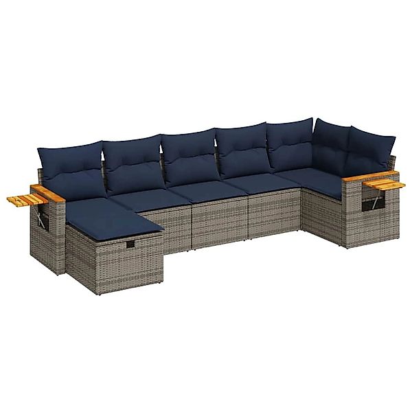 vidaXL 7-Tlg Garten-Sofagarnitur mit Kissen Grau Poly Rattan 3325988 günstig online kaufen