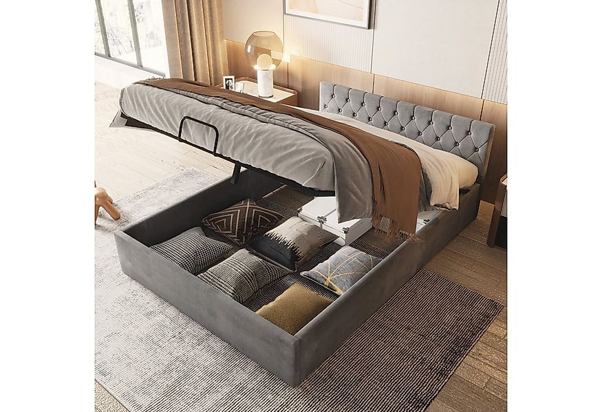 Celya Polsterbett 140 x 200 cm Bett mit Bettkasten, Samt-Stoff Polsterbett günstig online kaufen