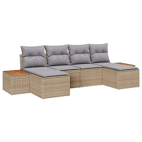 vidaXL Gartensofa-set mit Kissen 6-Tlg Beige und Hellgrau Poly-Rattan 33568 günstig online kaufen