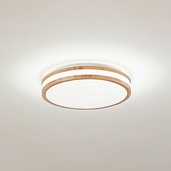 Lindby LED-Deckenlampe Emiva, Ø 39,5 cm, CCT, Holz günstig online kaufen