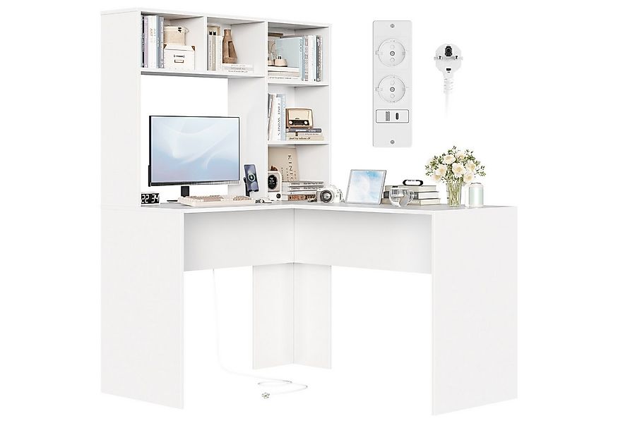 Homfa Schreibtisch mit Steckdose, Eckschreibtisch L-förmig, Computertisch B günstig online kaufen