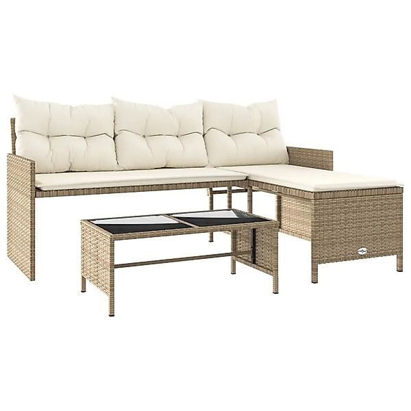 vidaXL Gartensofa in L-Form mit Tisch und Kissen Beige Poly Rattan 365575 günstig online kaufen