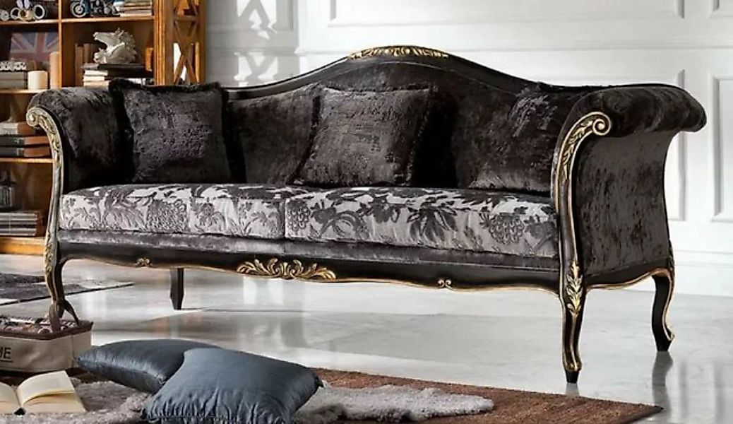 Casa Padrino Sofa Luxus Barock Sofa Grau / Schwarz / Gold - Edles Wohnzimme günstig online kaufen