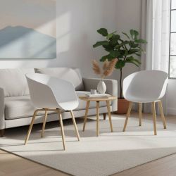 Armlehnenstühle in Weiß Kunststoff Metallgestell in Holz Naturfarben (2er S günstig online kaufen