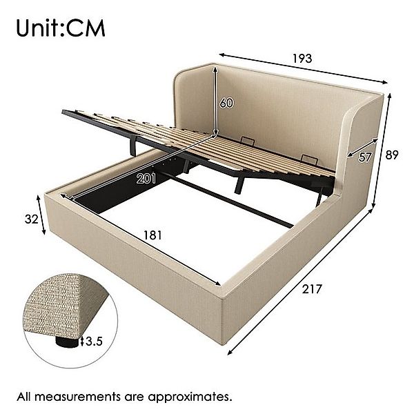 HAUSS SPOLE Polsterbett 180×200 Doppelbett mit Breite Seitenlehn, Leinen, B günstig online kaufen