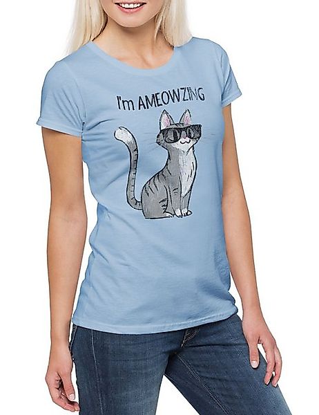 Urban Backwoods Print-Shirt Ameowzing Cat Damen T-Shirt Katzen Kätzchen Kat günstig online kaufen