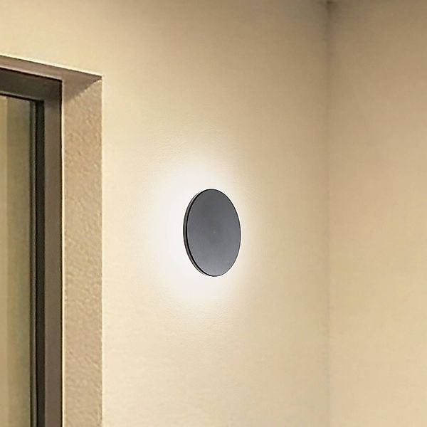 LED-Wandleuchte Disk, Ø 18cm, schwarz, Kunststoff, IP65, CCT günstig online kaufen