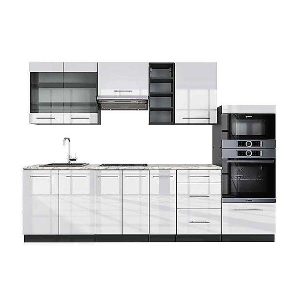 Vicco Fame-Line Küchenzeile Weiß Hochglanz/Anthrazit 280 cm AP Marmor günstig online kaufen