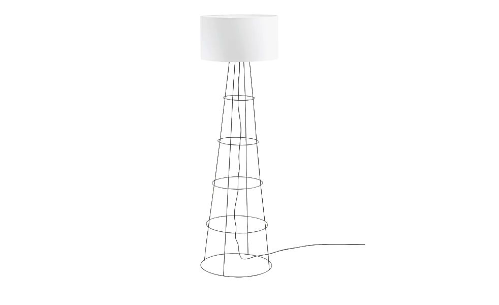 Stehleuchte, 1-flammig, Metall/ Stoffschirm weiß - schwarz - 155 cm - Lampe günstig online kaufen