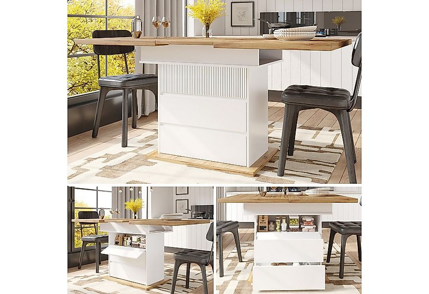 Flieks Esstisch ausziehbarer Küchentisch mit 2 Schubladen und 1 Klappen (fü günstig online kaufen