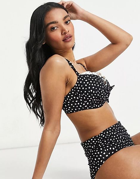 Pour Moi – Größere Brust – Hotspots – Gepunktete Bikinihose mit Umschlagbun günstig online kaufen