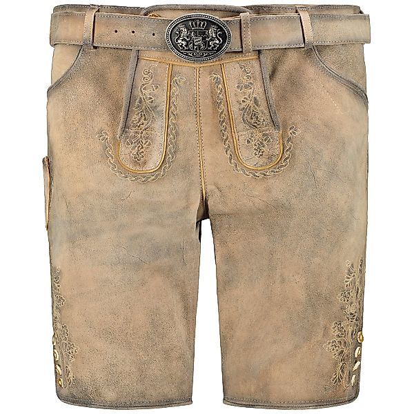 Pfundskerl Kurze Lederhose mit Stickereien und Gürtel Farbe grau Größe: 32 günstig online kaufen