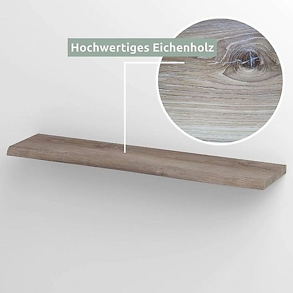 holz4home Schwebendes Wandregal aus Eiche 40cm mit Baumkante Hellgrau günstig online kaufen