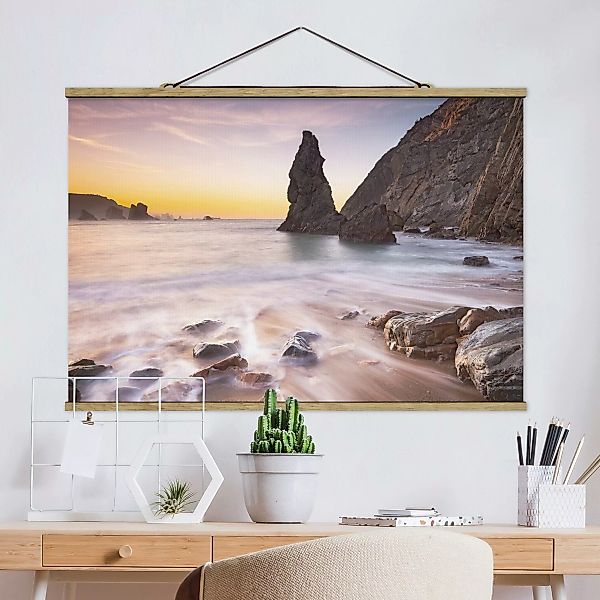 Stoffbild Strand mit Posterleisten - Querformat Spanischer Strand bei Sonne günstig online kaufen
