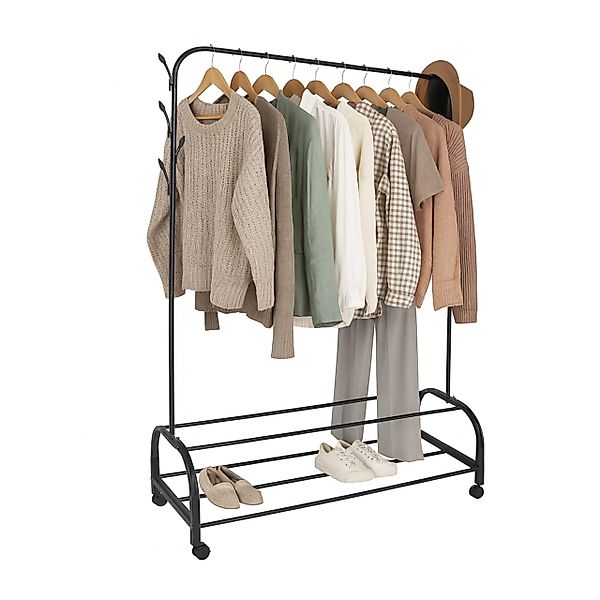 relaxdays Kleiderständer rollbar mit 2 Ablage, günstig online kaufen