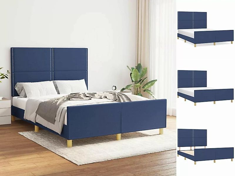 vidaXL Bettgestell Bettrahmen mit Kopfteil Blau 140x200 cm Stoff Bett Bettg günstig online kaufen