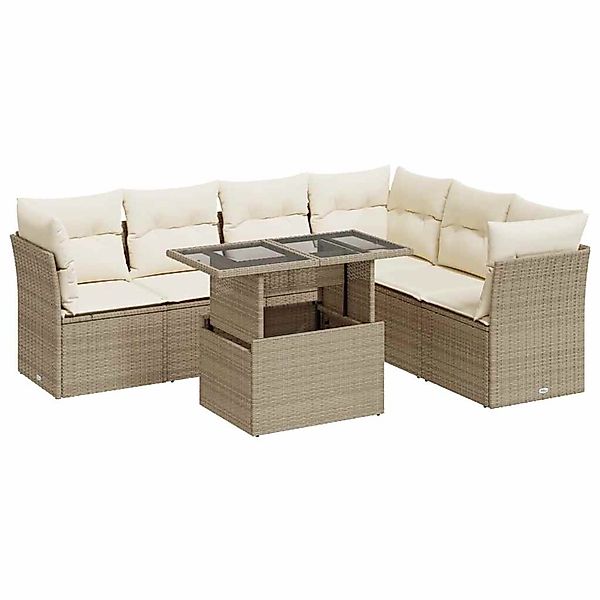 vidaXL 7-Tlg Garten-Sofagarnitur mit Kissen Beige Poly Rattan 3326169 günstig online kaufen