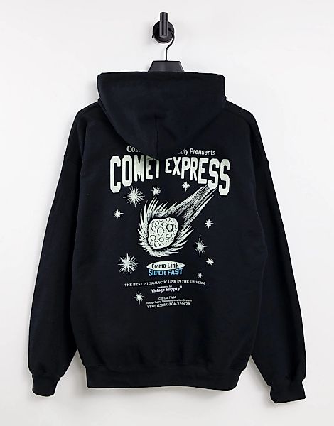 Vintage Supply– Comet Express – Bedruckter Kapuzenpullover in Schwarz günstig online kaufen