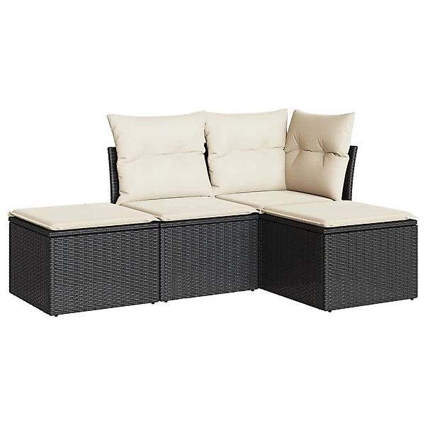 vidaXL 4-tlg Garten-Sofagarnitur mit Kissen Schwarz Poly Rattan Modell 4 günstig online kaufen