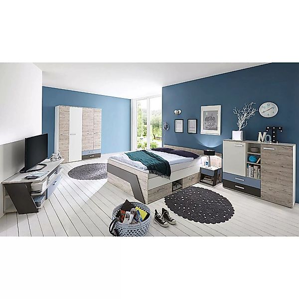 Lomadox Jugendzimmer Set mit Bett 140x200 cm 5-teilig LEEDS-10 in Sandeiche günstig online kaufen
