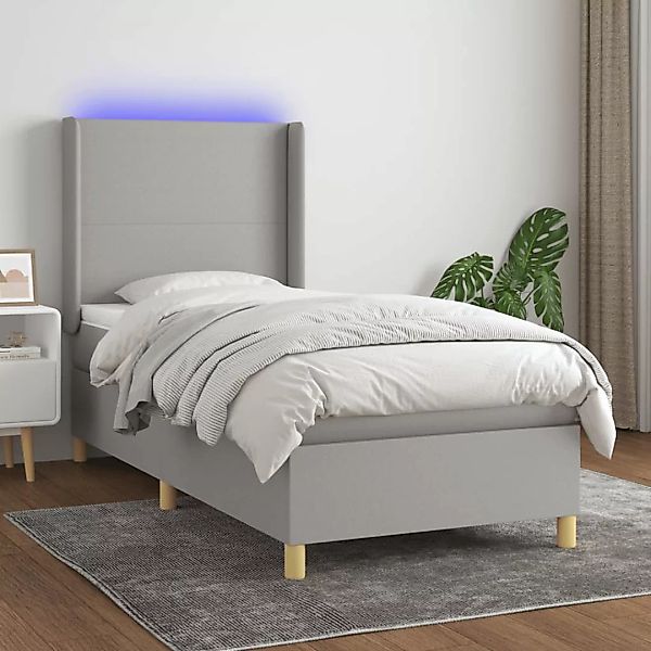 Vidaxl Boxspringbett Mit Matratze & Led Hellgrau 100x200 Cm Stoff günstig online kaufen