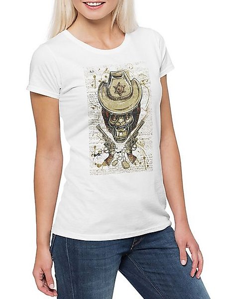 Urban Backwoods Print-Shirt Ape Sheriff Damen T-Shirt Affe Cowboy Hut Stern günstig online kaufen