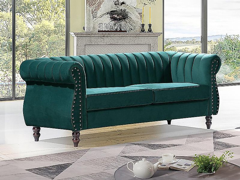 Chesterfield-Sofa - 3-Sitzer - Samt - Smaragdgrün - TRUMBO günstig online kaufen