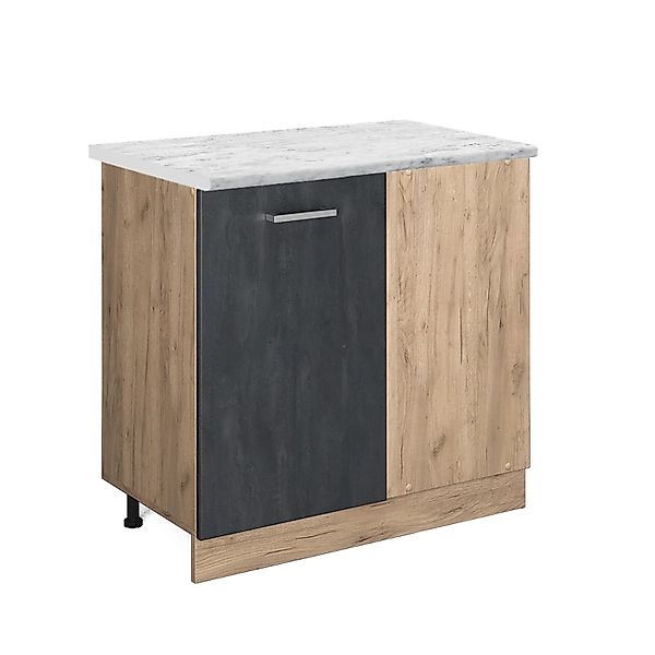 Vicco Eckunterschrank R-Line Schwarz Beton/Goldkraft Eiche 86 cm AP Marmor günstig online kaufen
