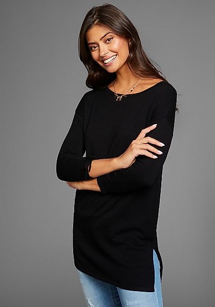 Laura Scott Longpullover mit Schnürung am Ärmel und U-Boot Ausschnitt günstig online kaufen