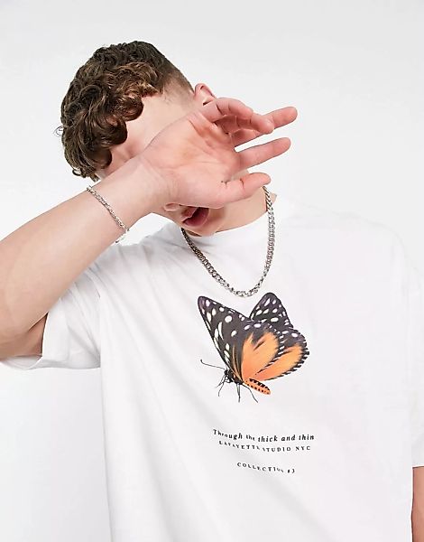 ASOS DESIGN – Oversize-T-Shirt in Weiß mit Schmetterlings- und Textprint au günstig online kaufen