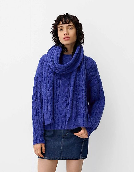 Bershka Pullover Mit Flechtmuster Und Schal Damen S Blau günstig online kaufen