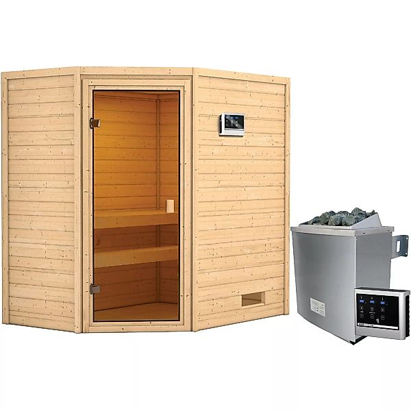 Woodfeeling Sauna Jella inkl. 9 kW Ofen mit ext. Strg., Glastür Bronziert günstig online kaufen