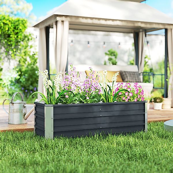 Outsunny Hochbeet aus Stahl Gartenbeet Pflanzkasten 125x47x40cm Kohlegrau i günstig online kaufen