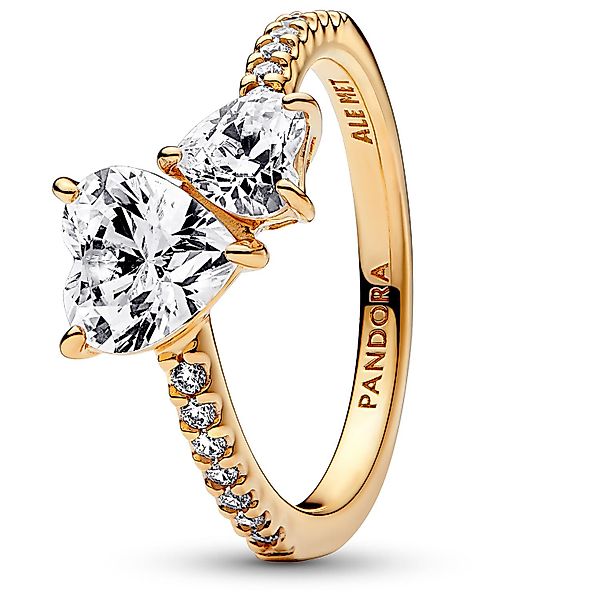 Pandora Fingerring Doppeltes Funkelndes Herz Goldfarben günstig online kaufen