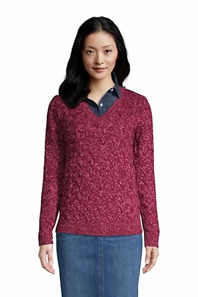 Zopfmuster-Pullover DRIFTER mit V-Ausschnitt, Damen, Größe: M Normal, Rot, günstig online kaufen