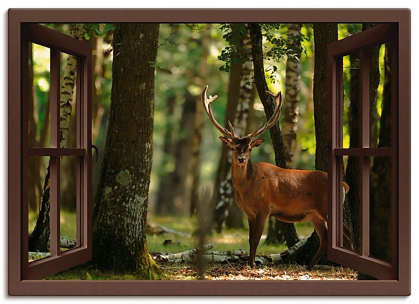 Artland "Fensterblick - Hirsch 4 - Wald" Fensterblick 1 Stk. tlg. auf Holzr günstig online kaufen