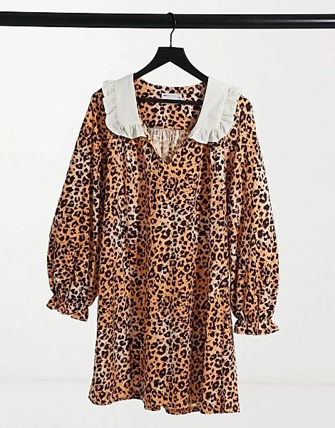 ASOS DESIGN – Minikleid mit Leopardenmuster und kontrastierendem, übergroße günstig online kaufen