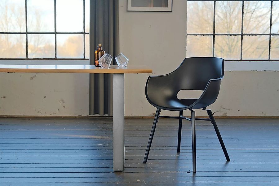 KAWOLA Essgruppe mit Esstisch Baumkante und Stühle ZAJA Kunststoff schwarz günstig online kaufen