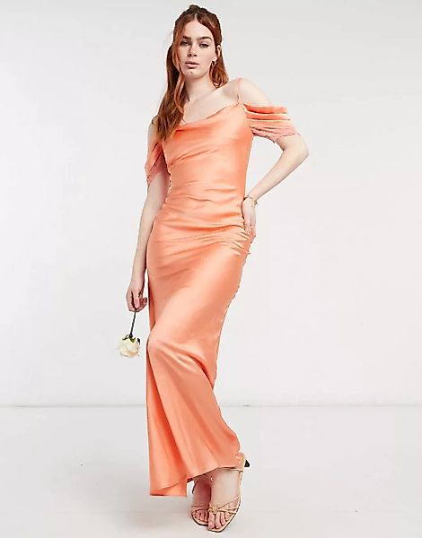Hope & Ivy – Brautjungfern-Midaxi-Trägerkleid aus Satin mit Zierausschnitt günstig online kaufen
