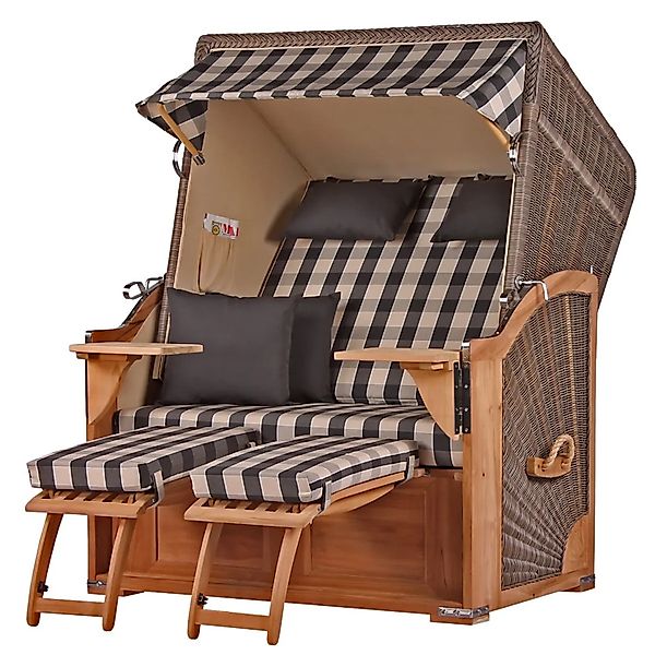bene,iving Strandkorb Komplettset Schaalsee Teak PE grau Modell 505 günstig online kaufen
