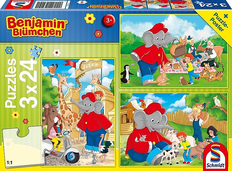 Schmidt Spiele Puzzle Puzzle - Benjamin Blümchen: Im Zoo (3x24 Teile), Puzz günstig online kaufen