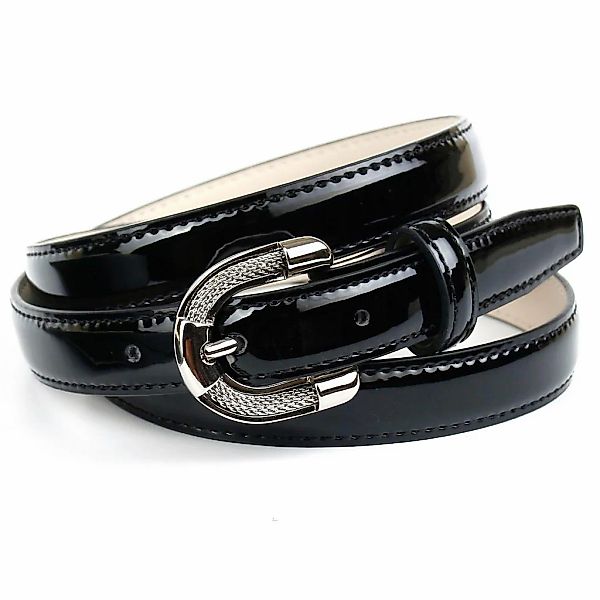 Anthoni Crown Ledergürtel, Schmaler Lackledergürtel, abgesteppte Ränder günstig online kaufen