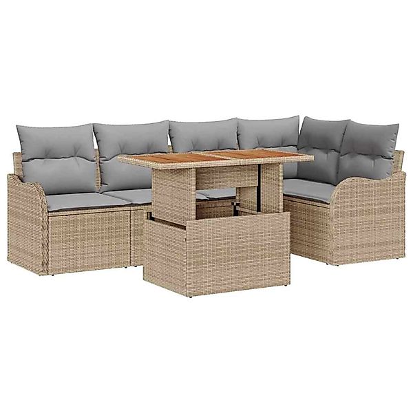 vidaXL Garten-Sofa-Set mit Speicher 6-Tlg Beige Poly Rattan 3358198 günstig online kaufen