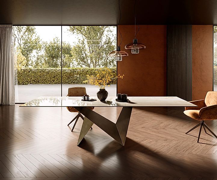 Esstisch Edge 300x100 Keramik Laminam® Onice Oro Origami Metallic Gold günstig online kaufen