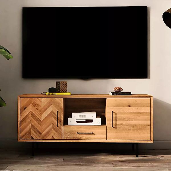 Fernseher Schrank massiv aus Wildeiche Holz Metallgestell günstig online kaufen