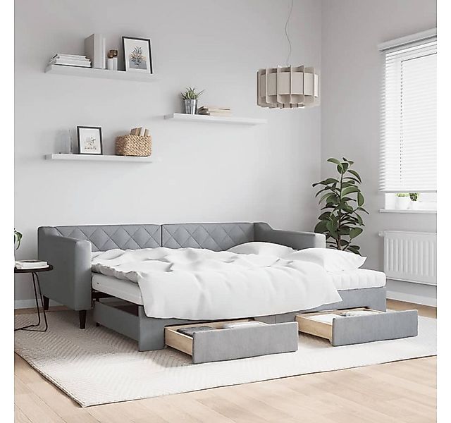 vidaXL Bett, Tagesbett Ausziehbar mit Schubladen Hellgrau 90x190 cm Stoff günstig online kaufen